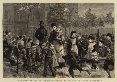 Los espacios abiertos de Londres, niños jugando en los Jardines del Templo de Charles J. Staniland